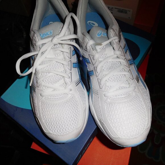 NEW 9.5M LADIES ASCIS GEL CONTEND 4 WHITE/BLUE BELL RUNNING SNEAKERS - Picture 9 of 11